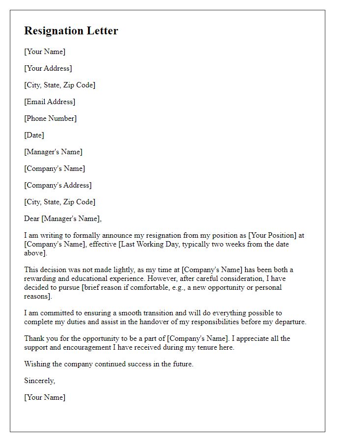 Letter template of resignation from a taxing professional position