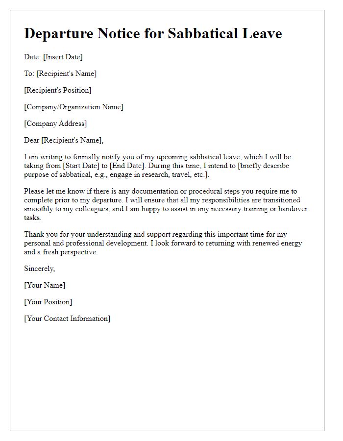 Letter template of departure notice for sabbatical leave