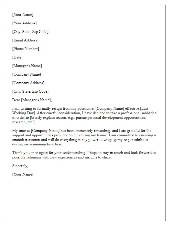 Letter template of professional sabbatical resignation