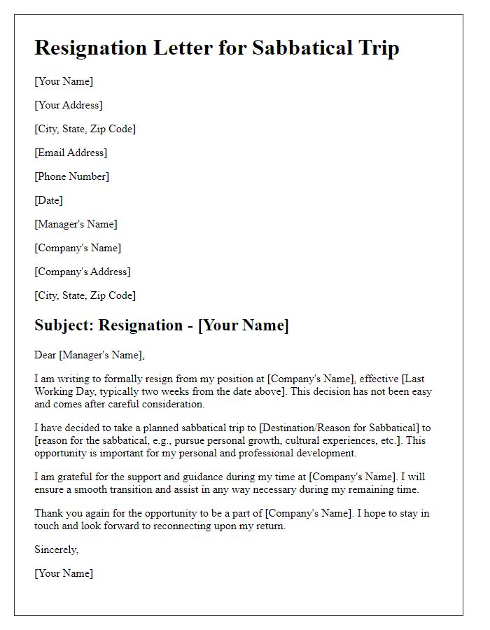 Letter template of resignation for a planned sabbatical trip