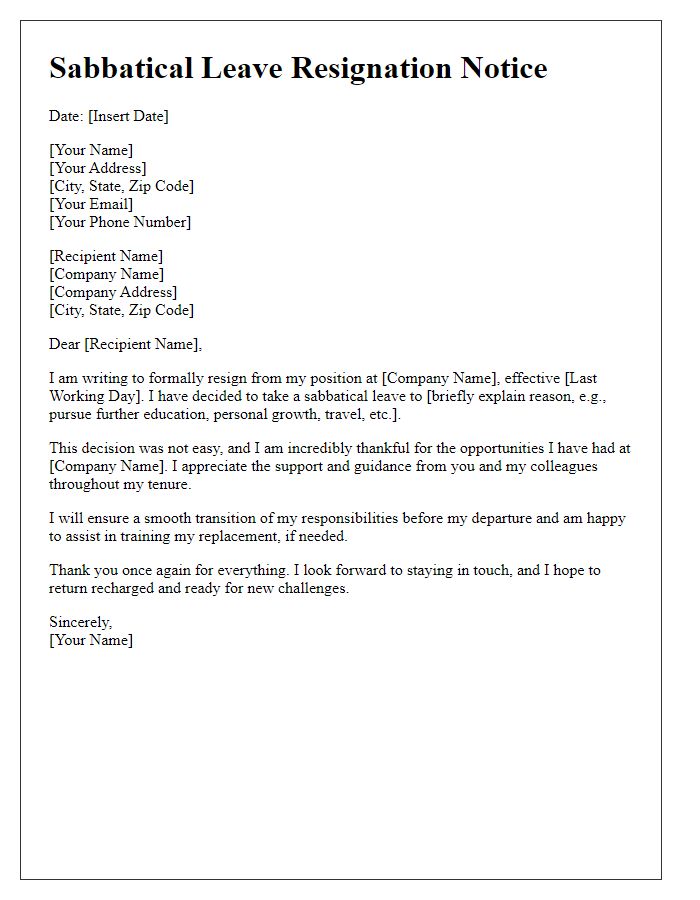 Letter template of sabbatical leave resignation notice