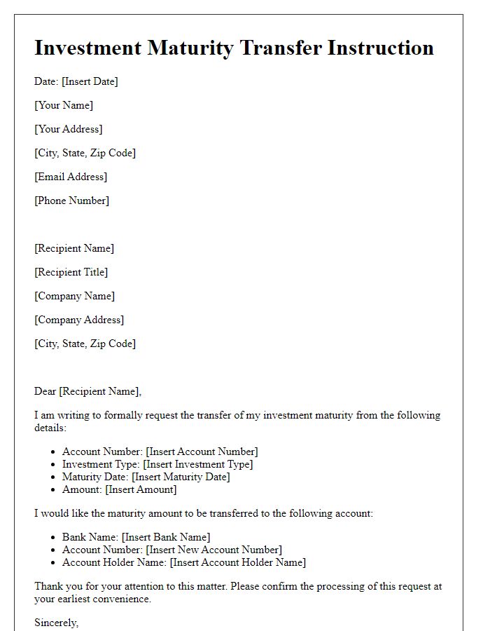 Letter template of investment maturity transfer instruction