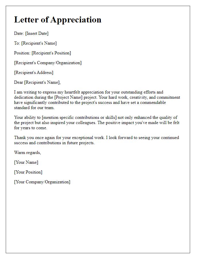 Letter template of appreciation for outstanding project efforts