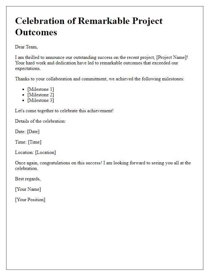 Letter template of celebration for remarkable project outcomes