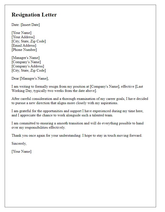 Letter template of resignation after deliberate career examination