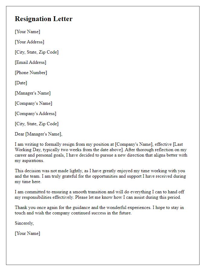 Letter template of resignation after thorough career reflection