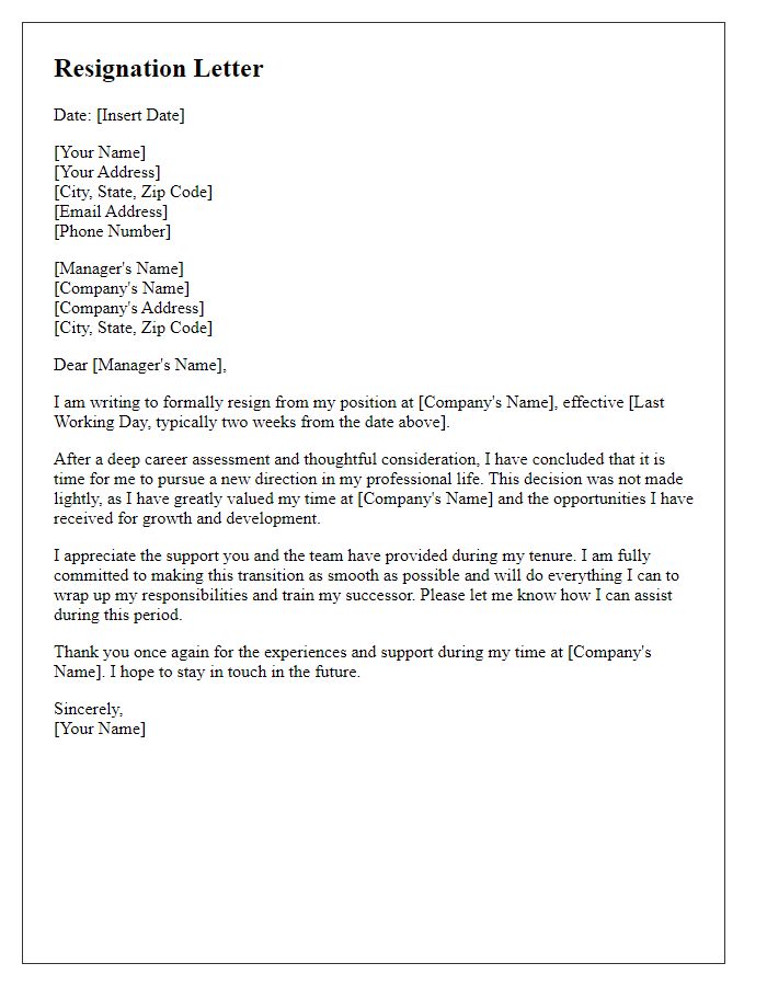 Letter template of resignation following a deep career assessment