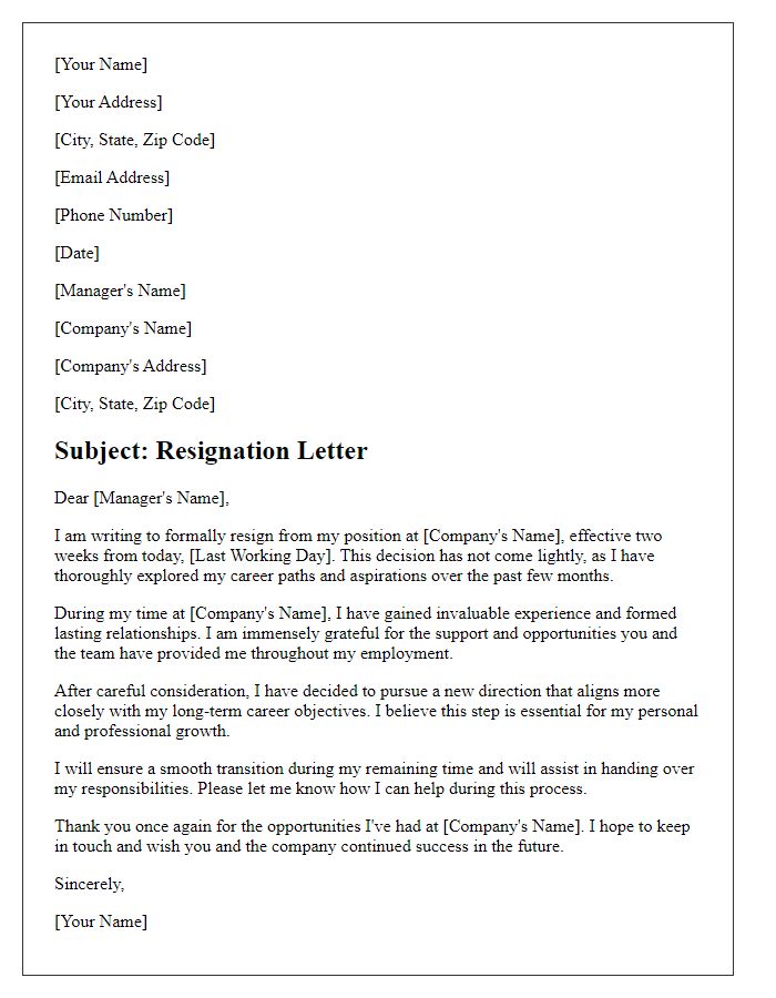 Letter template of resignation following a meticulous career exploration