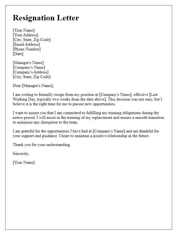 Letter template of resignation while agreeing to fulfill training obligations