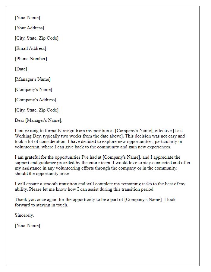 Letter template of resignation highlighting volunteering opportunities