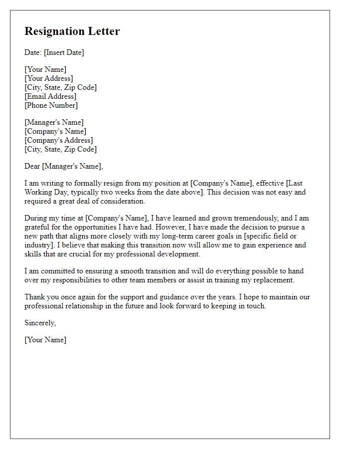 Letter template of resignation with long-term career goals