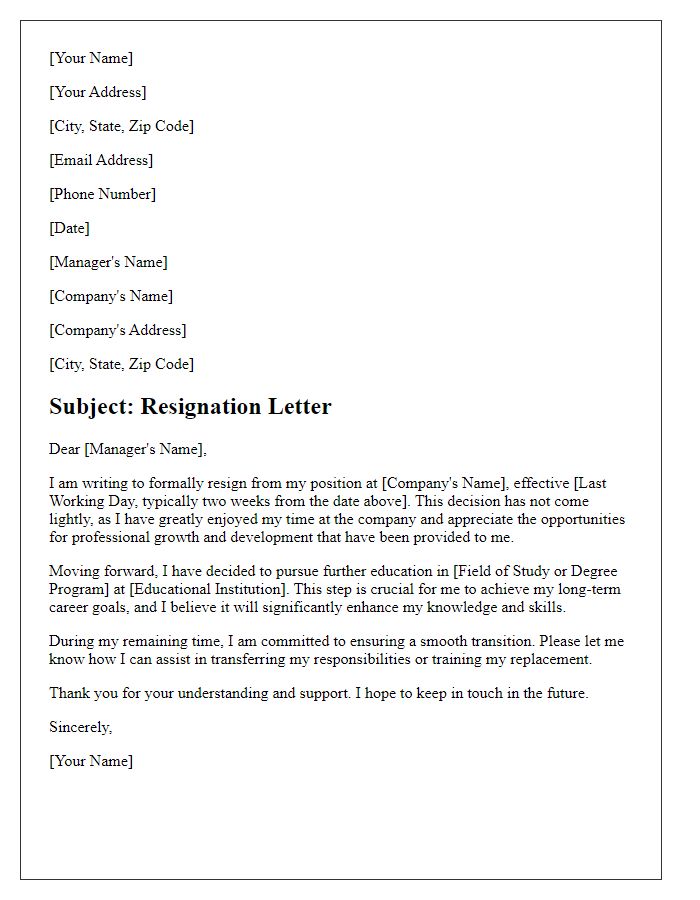 Letter template of resignation outlining further education intentions