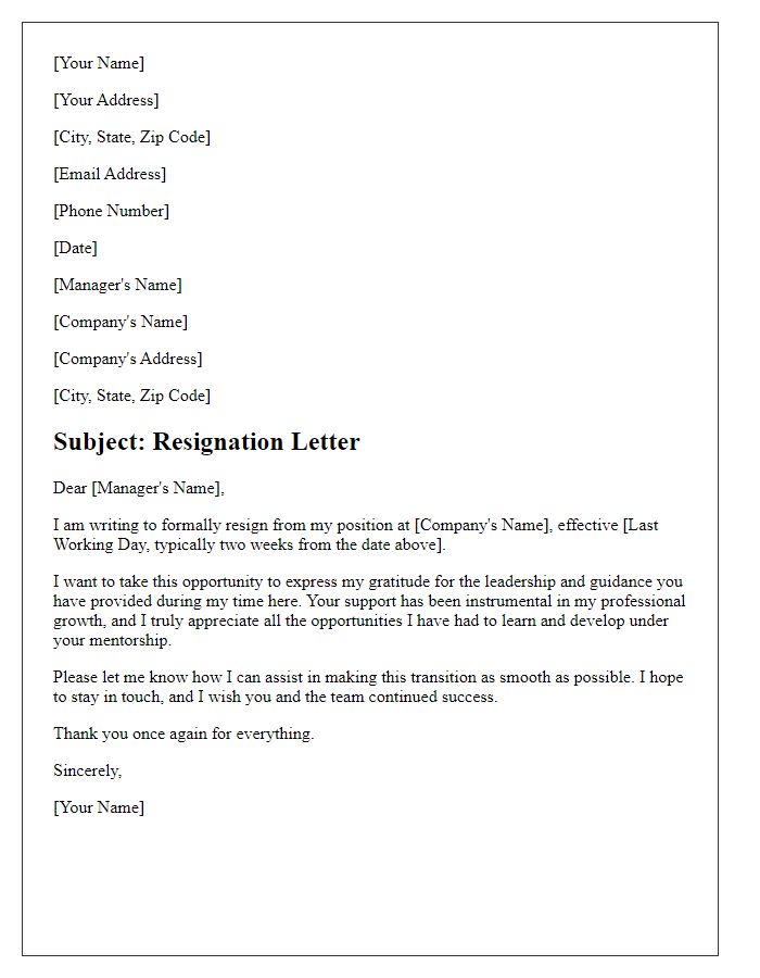 Letter template of resignation acknowledging leadership guidance.