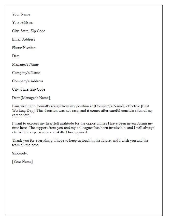 Letter template of resignation with heartfelt thanks.