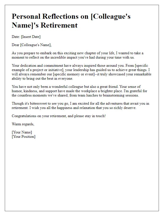 Letter template of personal reflections on a colleague's retirement