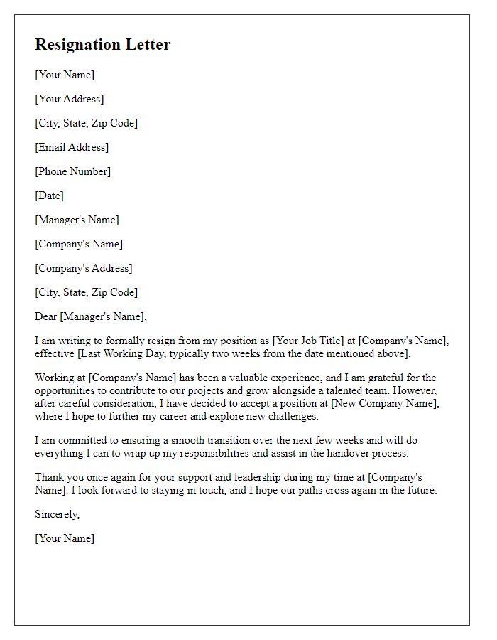 Letter template of resignation for a startup developer joining a larger tech firm.