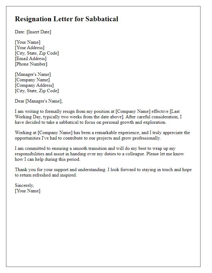 Letter template of resignation for a startup employee taking a sabbatical.