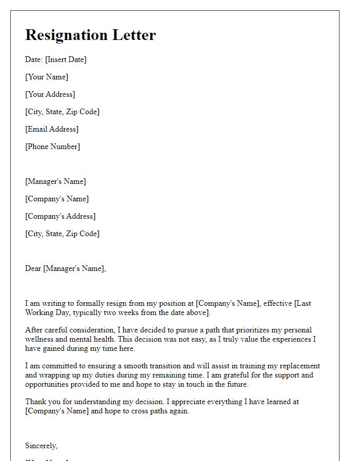 Letter template of resignation to enhance personal wellness