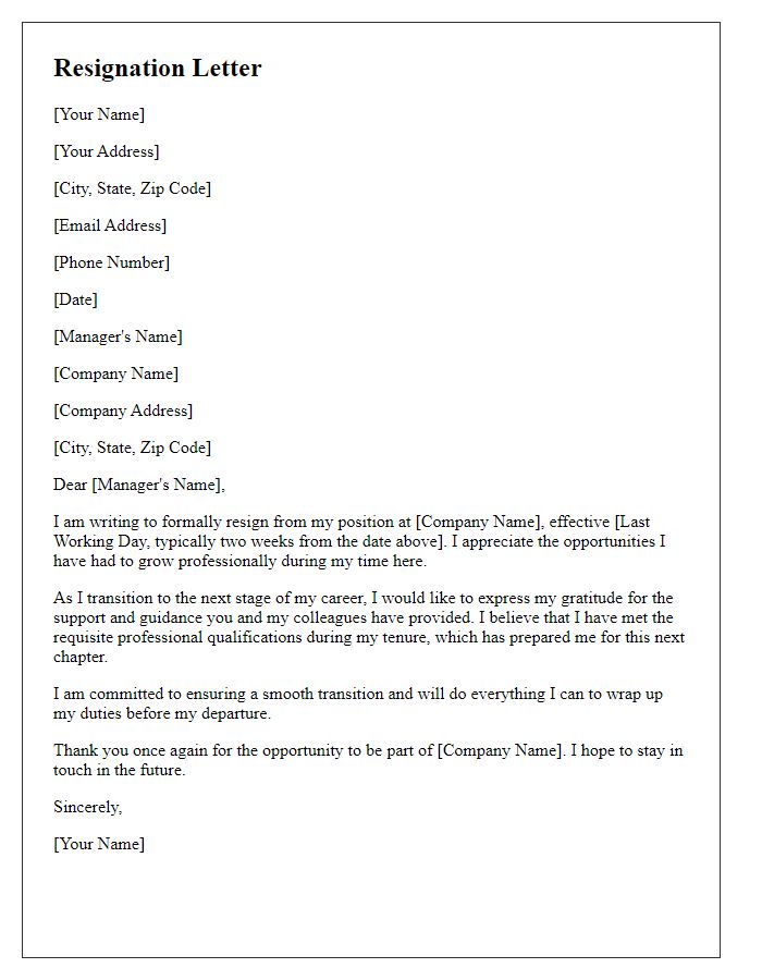 Letter template of resignation upon meeting obligatory professional credentials.