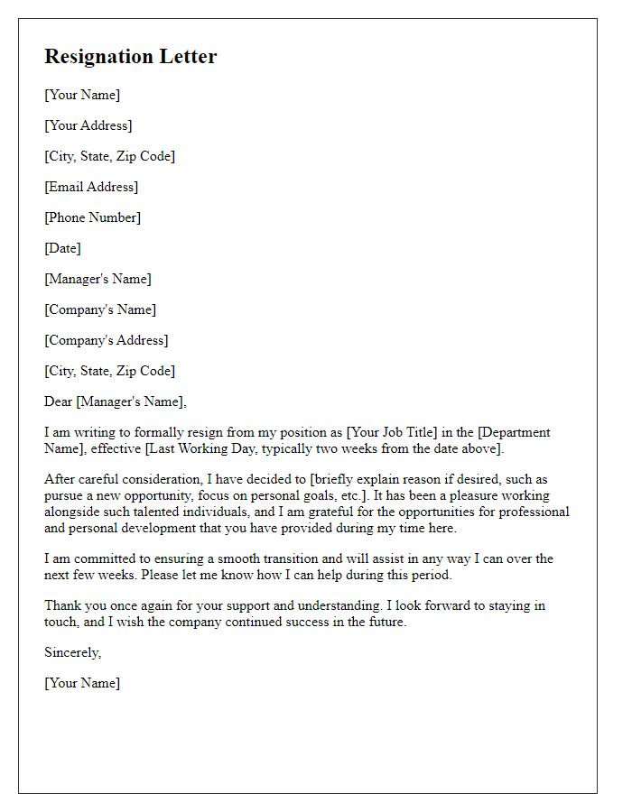 Letter template of resignation from a department head