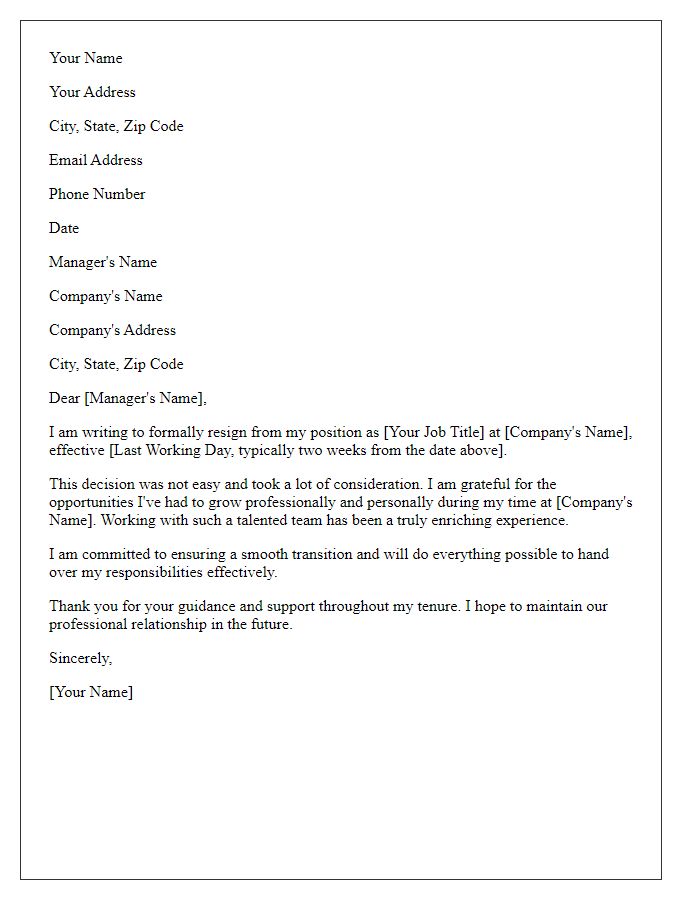 Letter template of resignation from a managerial role