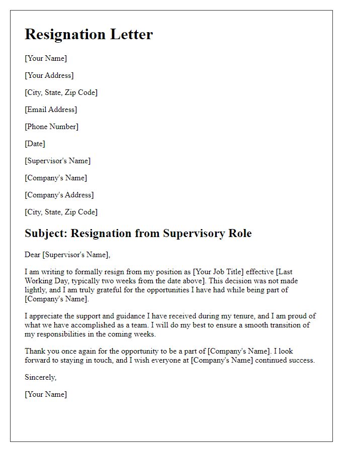 Letter template of resignation from a supervisory role