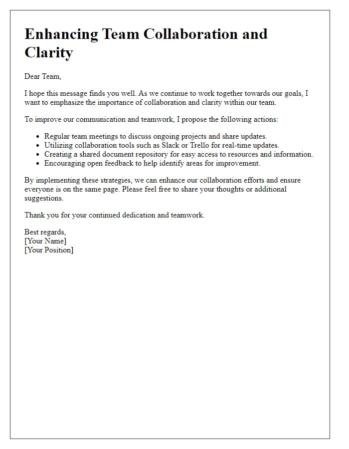 Letter template of enhancing team collaboration and clarity.