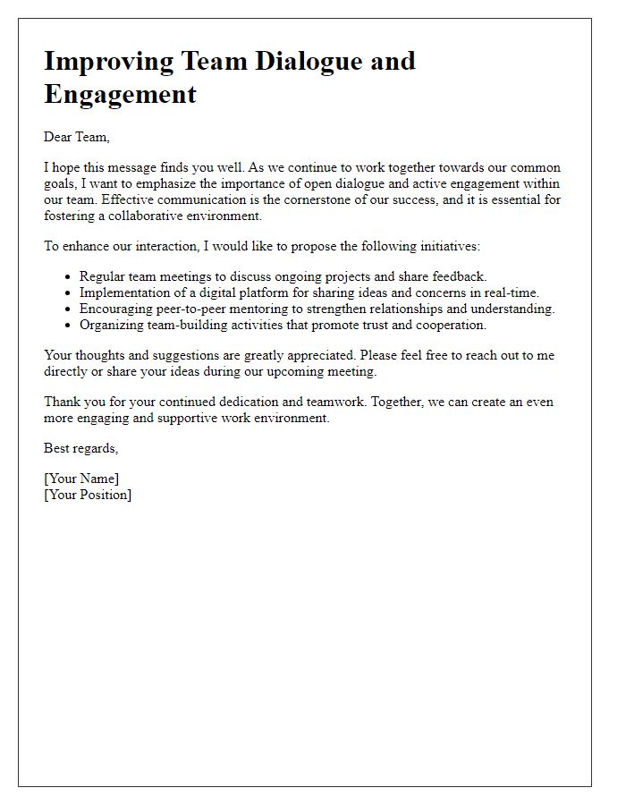 Letter template of improving team dialogue and engagement.