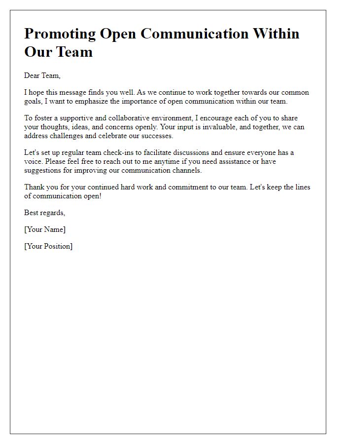 Letter template of promoting open communication within the team.