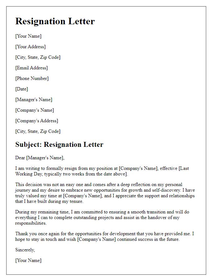 Letter template of resignation for embracing personal evolution journeys