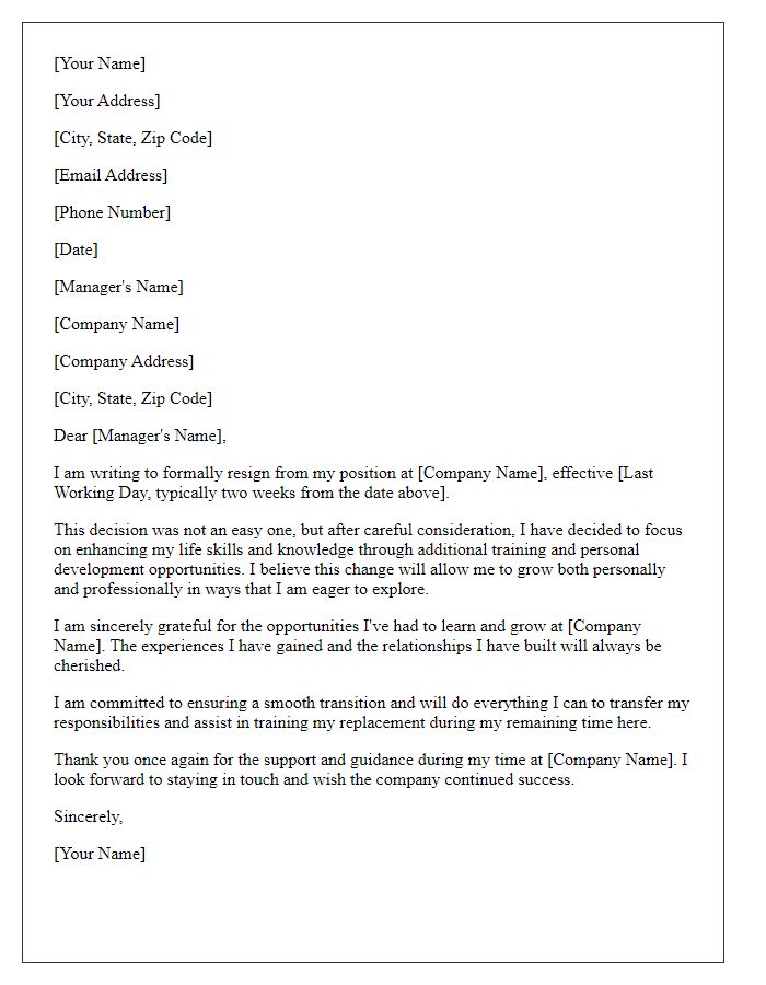 Letter template of resignation for enhancing life skills and knowledge