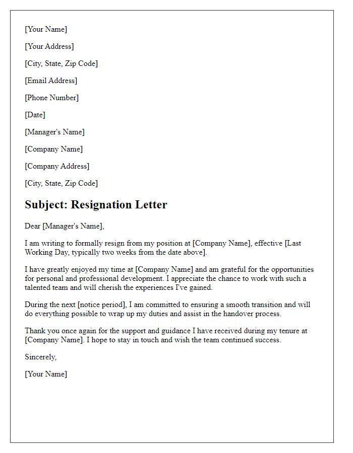 Letter template of resignation from a digital media firm.