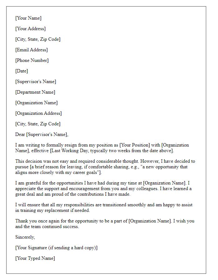 Letter template of formal resignation in public service