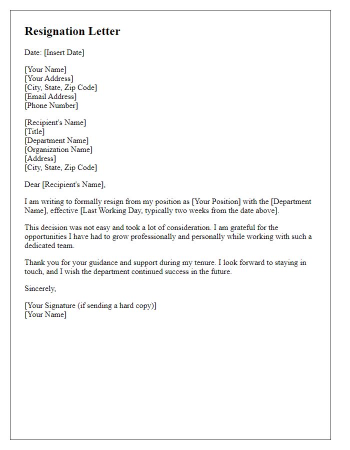 Letter template of resignation for civil service position