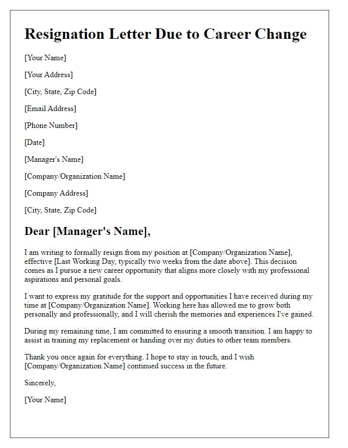 Letter template of resignation due to career change in public sector