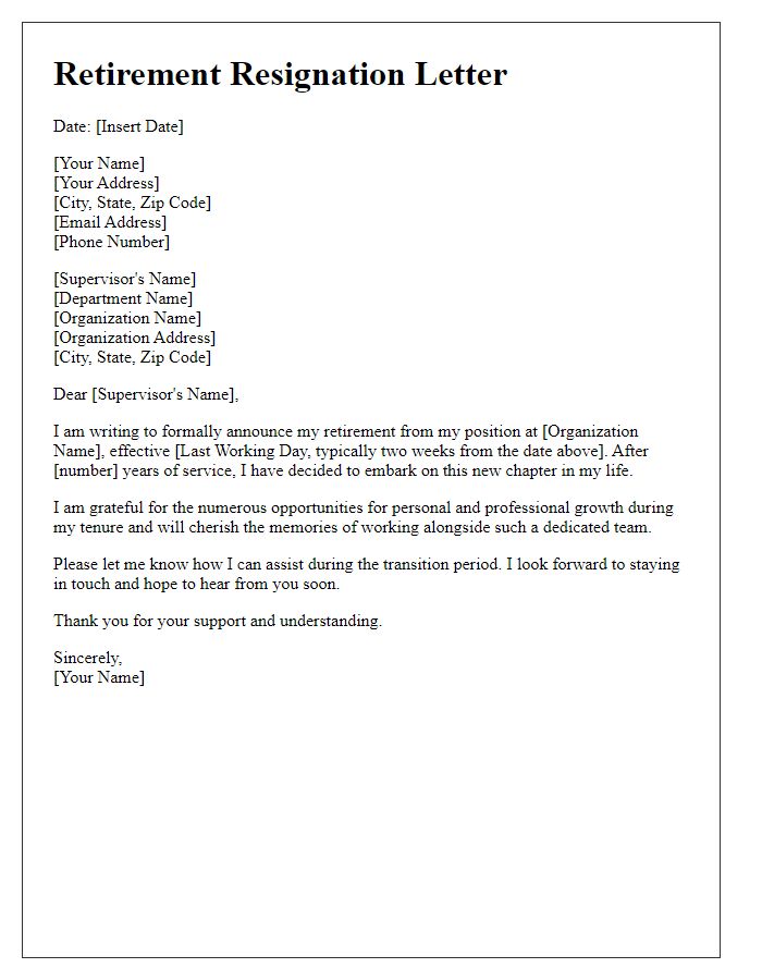 Letter template of retirement resignation from public sector