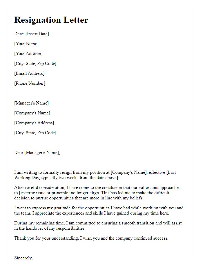 Letter template of resignation for values-based disagreements