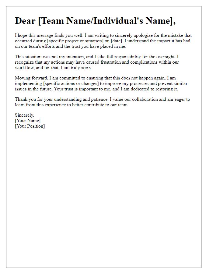 Letter template of heartfelt apology for a team mistake