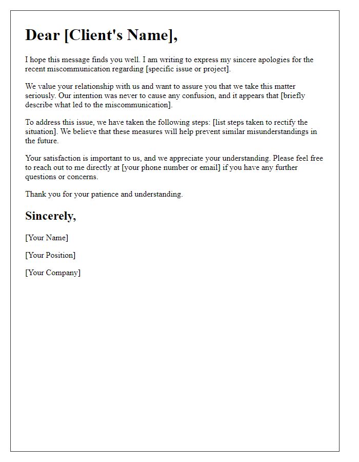 Letter template of transparent apology for miscommunication with clients