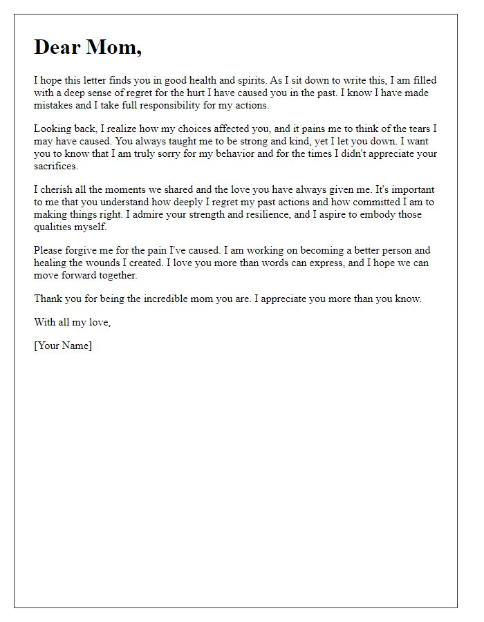 Letter template of emotional apology to mom for past mistakes.