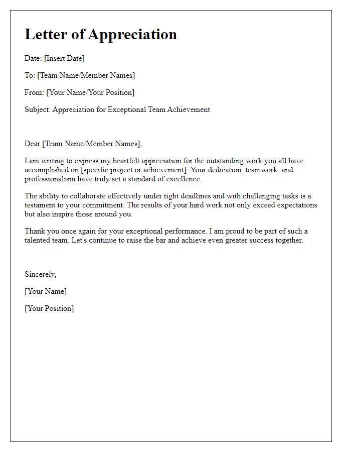 Letter template of appreciation for exceptional team achievement.