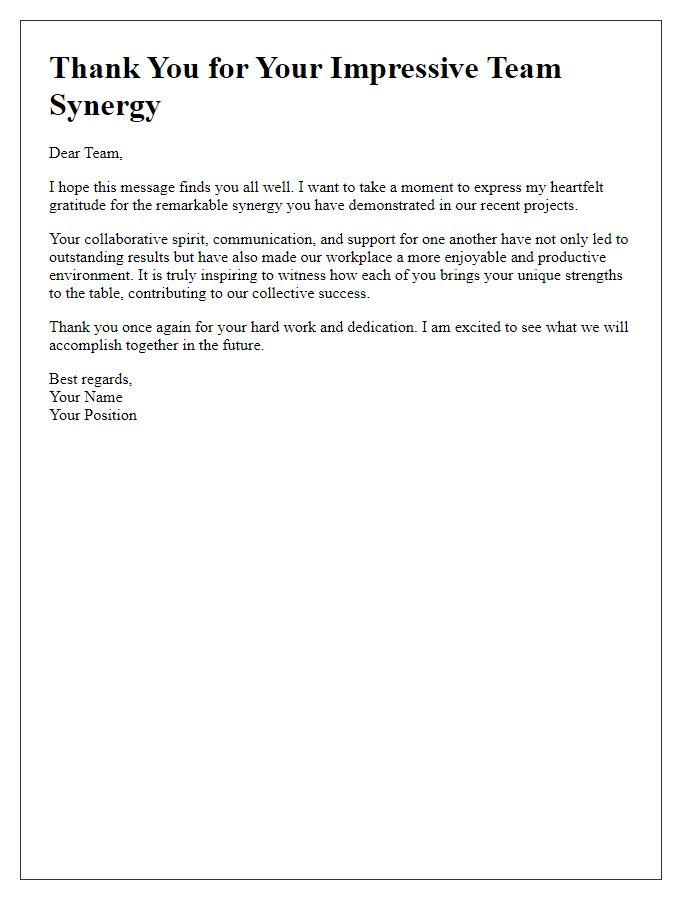 Letter template of thanks for impressive team synergy.