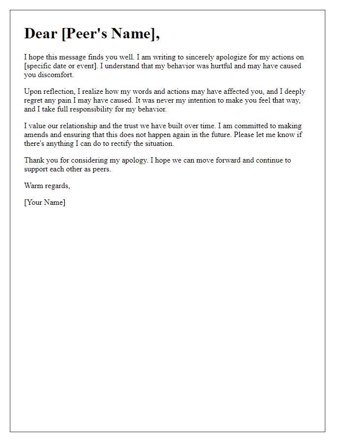 Letter template of heartfelt apology to a peer