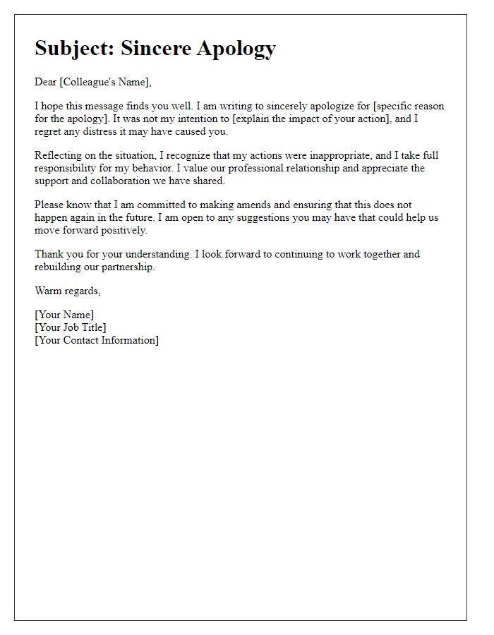 Letter template of sincere apology to a colleague