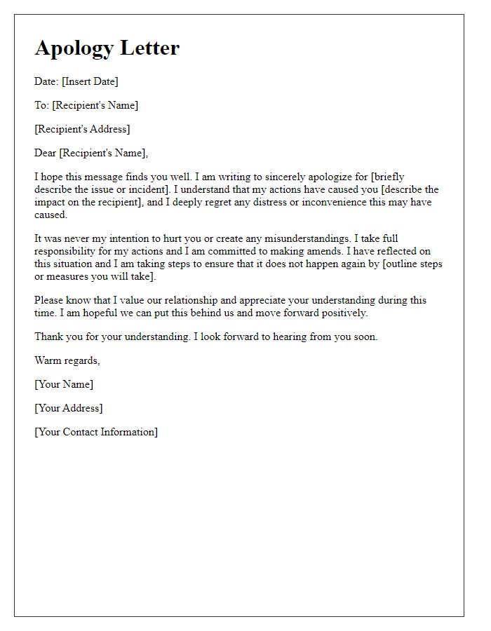 Letter template of remediating a dispute through apology