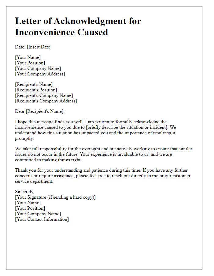 Letter template of acknowledgment for inconvenience caused