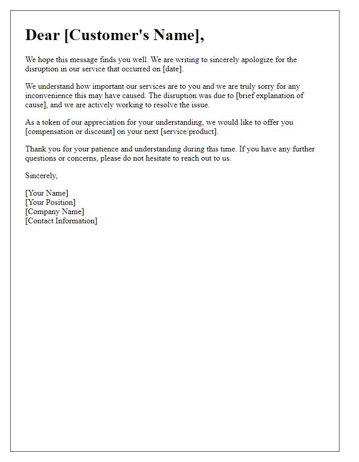 Letter template of apology for service disruption