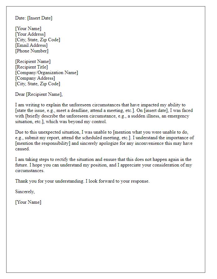 Letter template of explanation for unforeseen circumstances