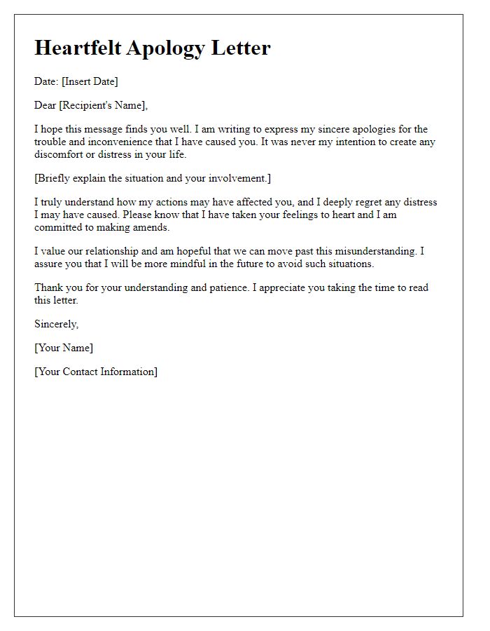 Letter template of heartfelt apology for trouble experienced