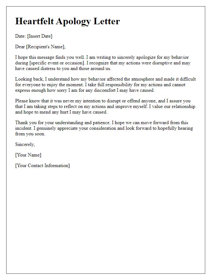 Letter template of heartfelt apology for disruptive behavior